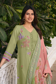 Luxury Mal Chanderi Straight Cut Salwar Kameez With Fancy Embroidery Work